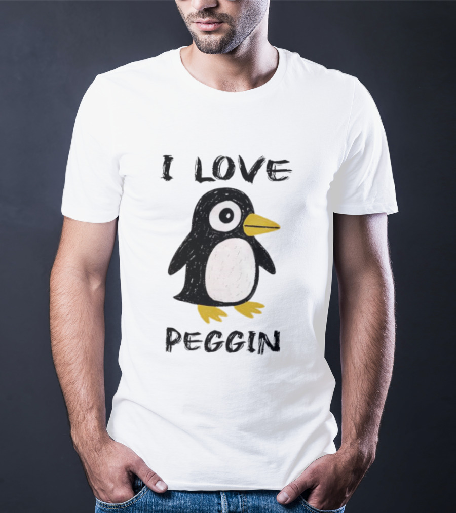 I Love Peggin Penguin Drawing Cute Cartoon Illustration T-Shirt
