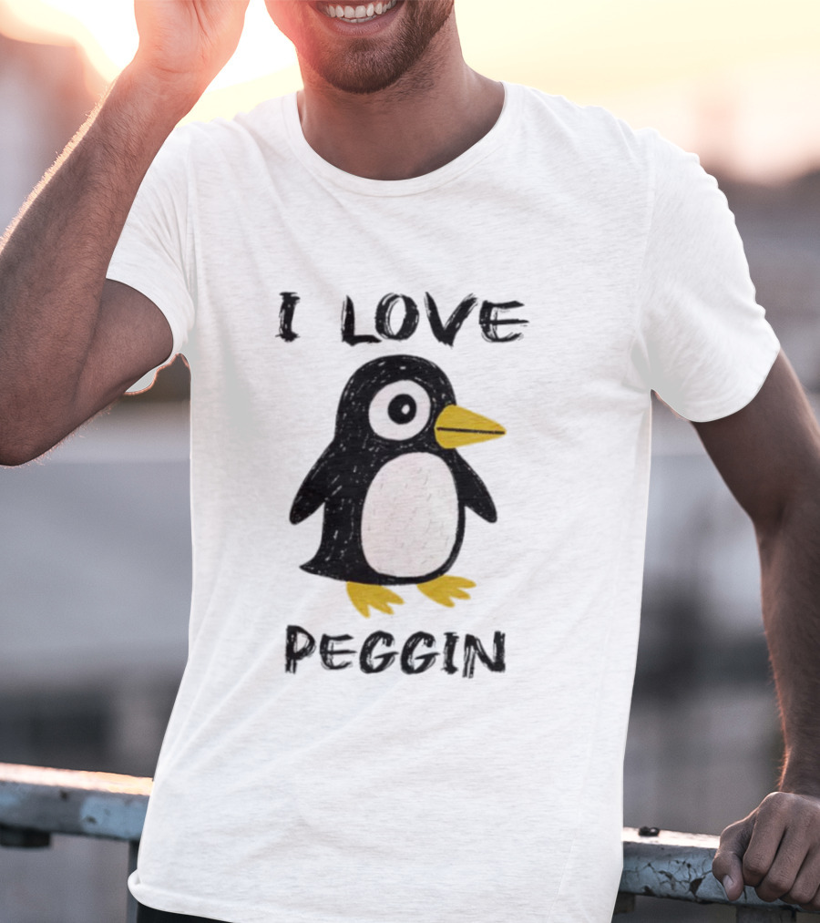 I Love Peggin Penguin Drawing Cute Cartoon Illustration T-Shirt
