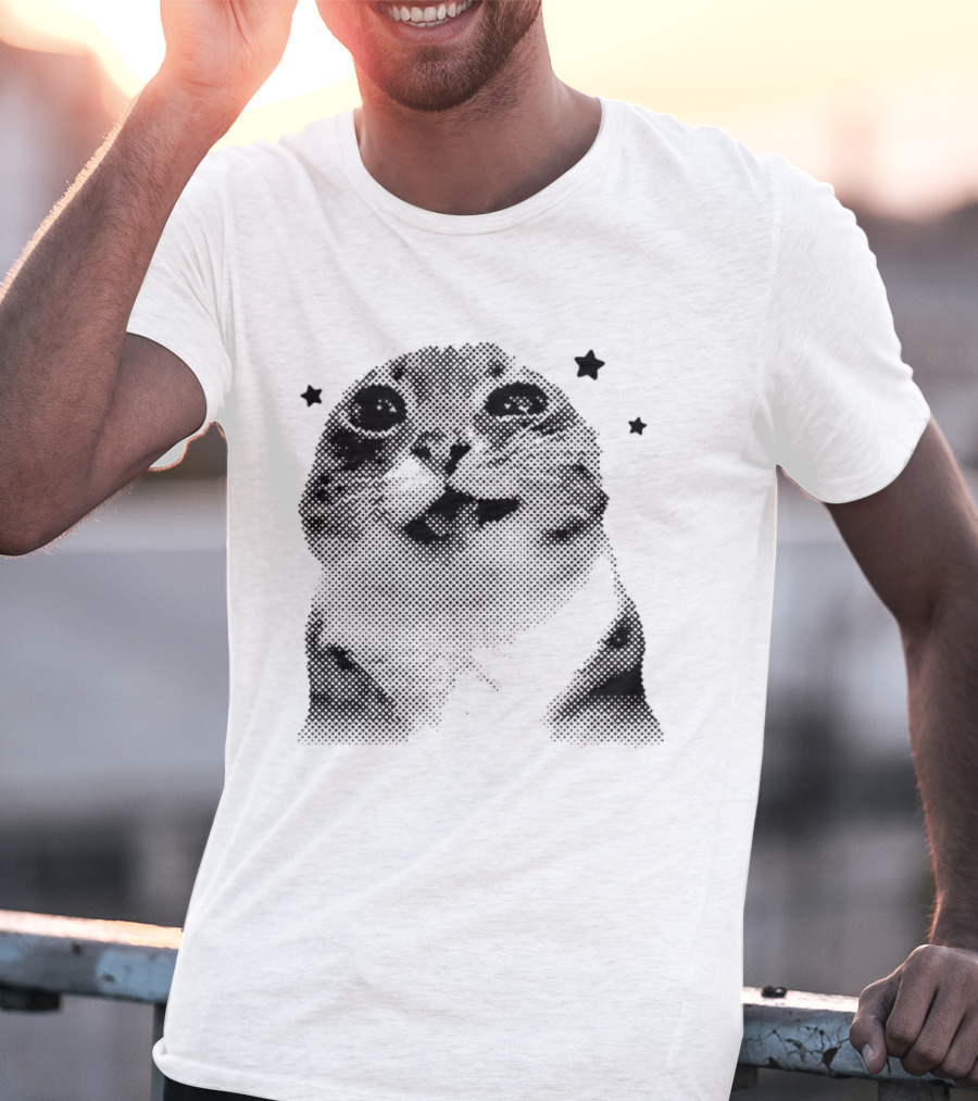 Rigby Cat Floating In Space Retro Star Meme T-Shirt