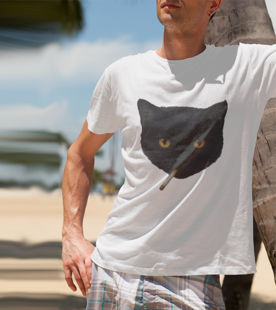 Smoking Black Cat With Yellow Eyes And Cigarette T-Shirt