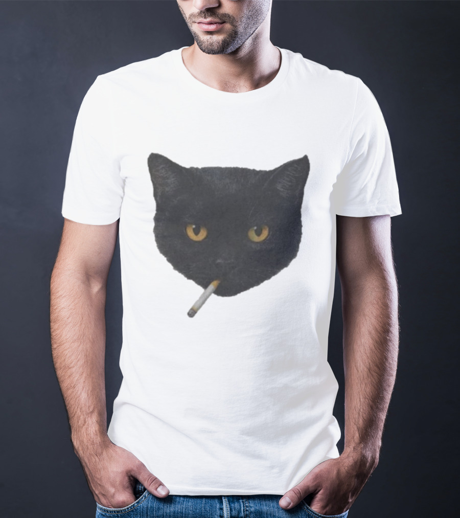 Smoking Black Cat With Yellow Eyes And Cigarette T-Shirt