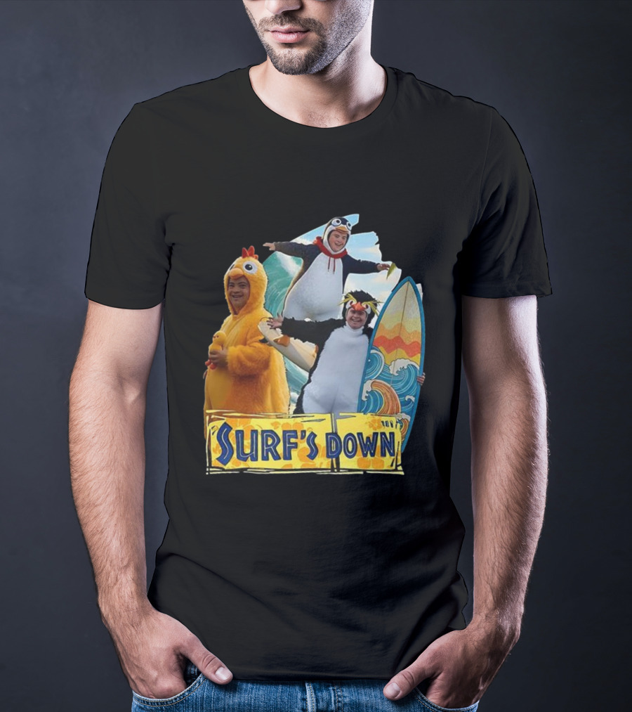Penguins Surf's Down Wave Costume Fun T-Shirt