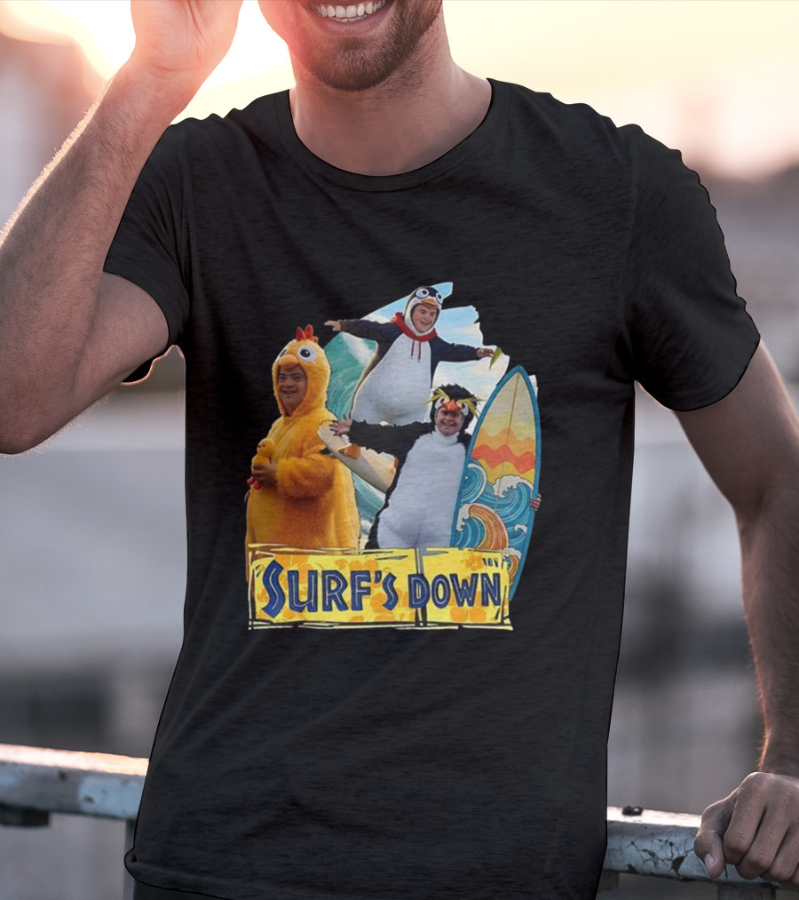 Penguins Surf's Down Wave Costume Fun T-Shirt