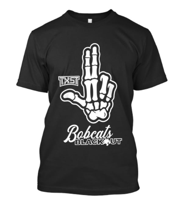 Skeleton Hand TXST Bobcats Blackout Gesture T-Shirt