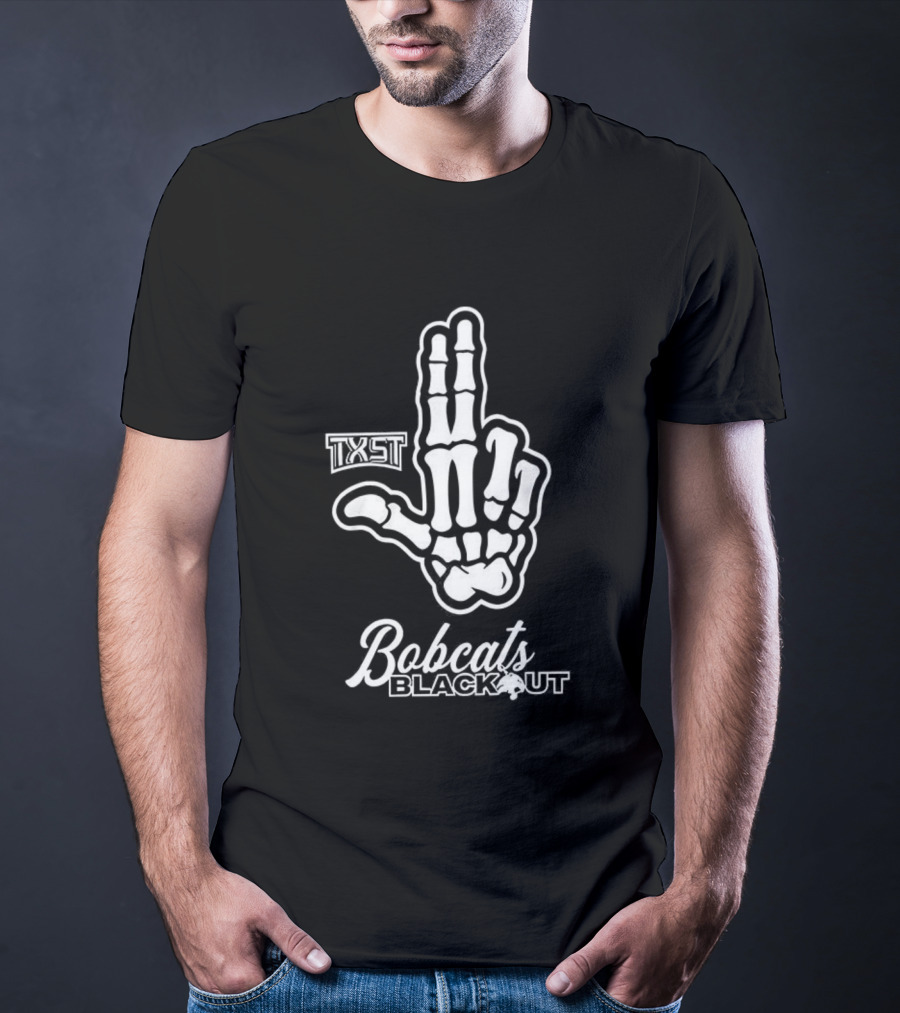 Skeleton Hand TXST Bobcats Blackout Gesture T-Shirt