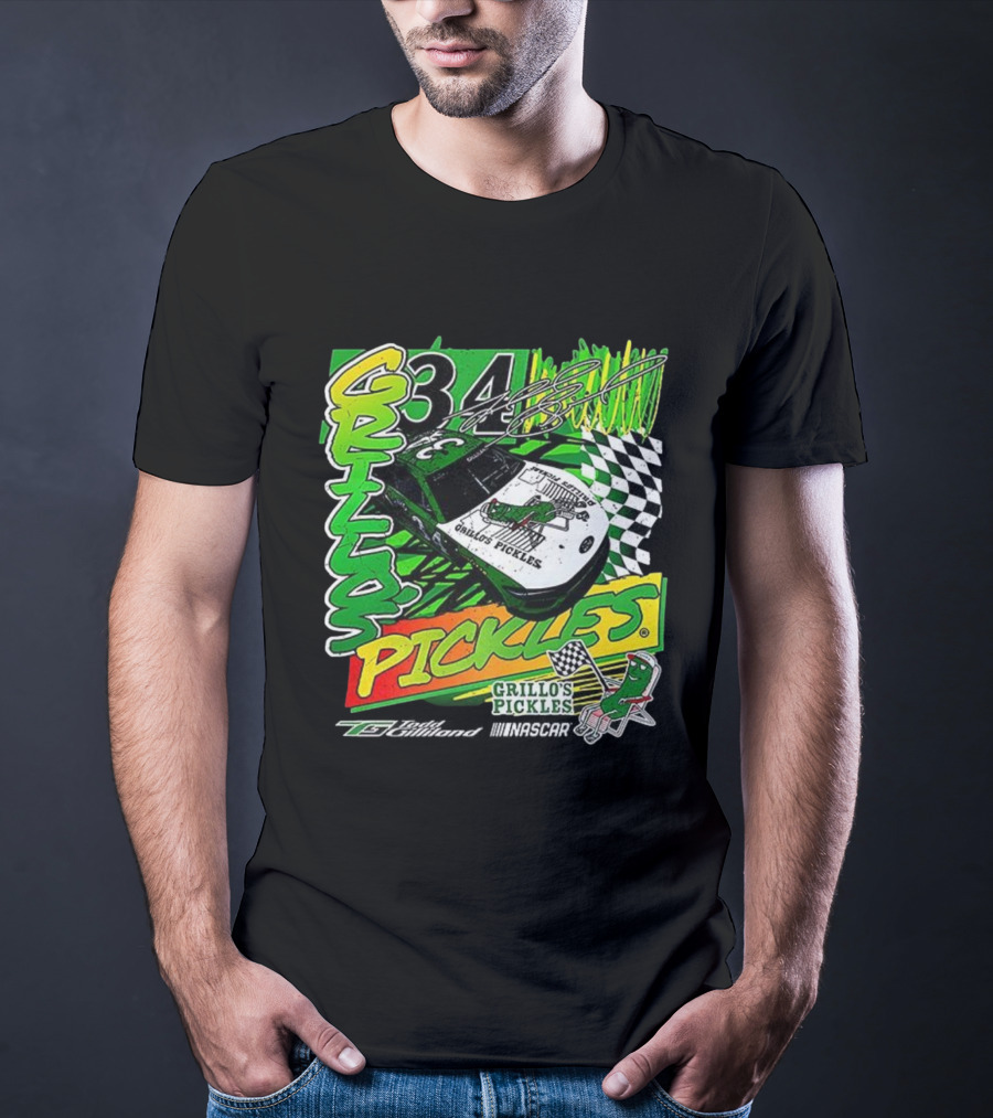 Grillo's Pickles Car Todd Gilliland 34 Autograph Racing Checkered Flag T-Shirt