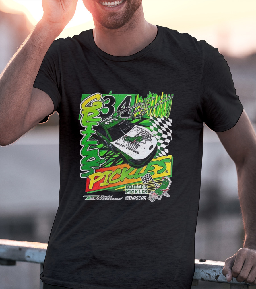 Grillo's Pickles Car Todd Gilliland 34 Autograph Racing Checkered Flag T-Shirt