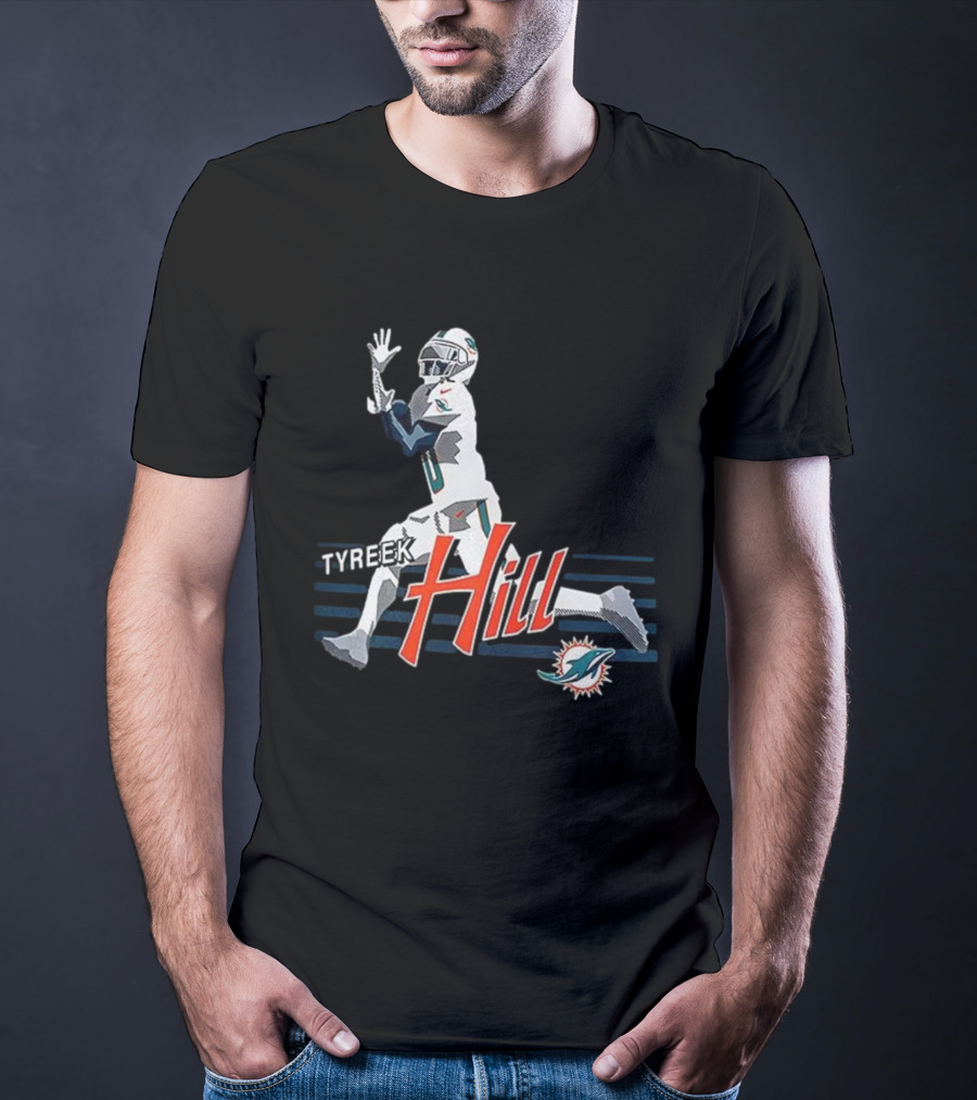 Tyreek Hill Miami Dolphins Receiving Ball Action Football T-Shirt