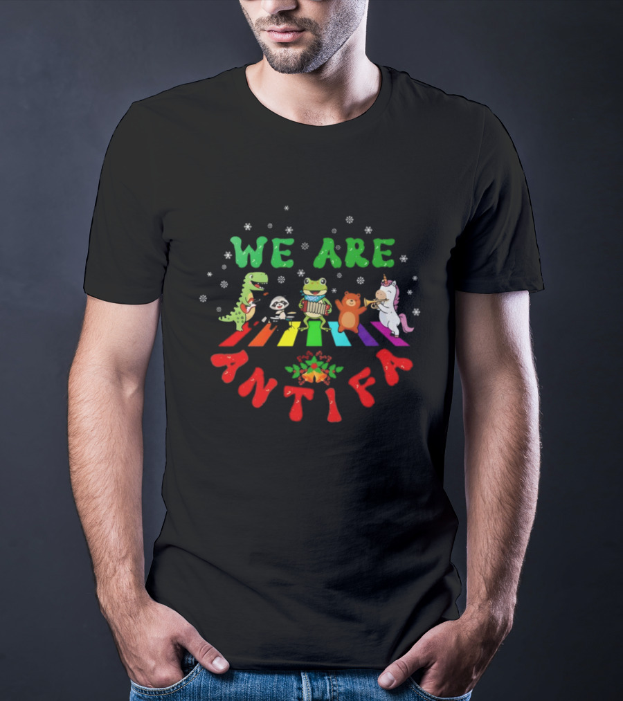 We Are Antifa Dinosaur Frog Unicorn Rainbow Christmas T-Shirt
