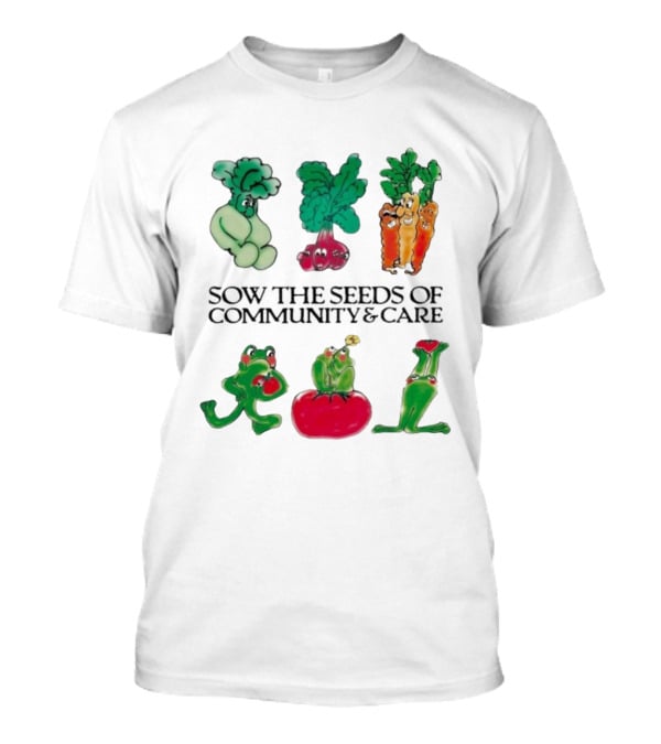 Sow The Seeds Of Community & Care With Playful Vegetable And Frog Characters T-Shirt