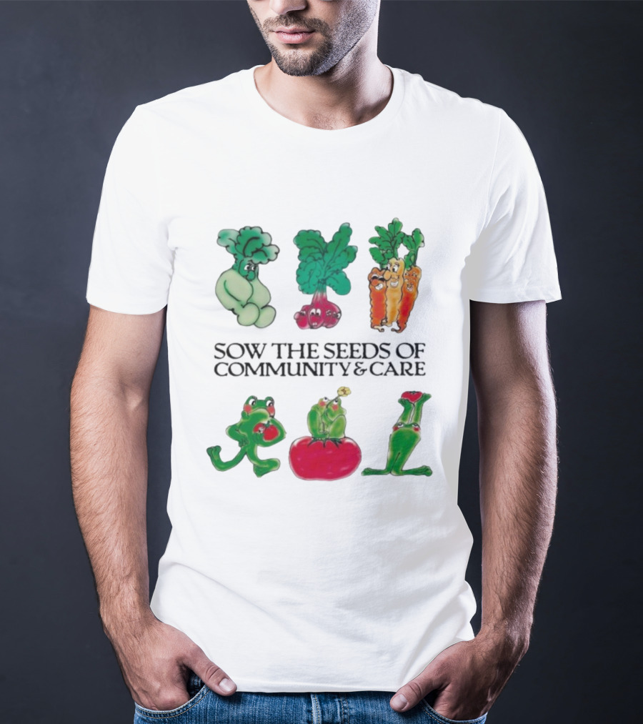Sow The Seeds Of Community & Care With Playful Vegetable And Frog Characters T-Shirt