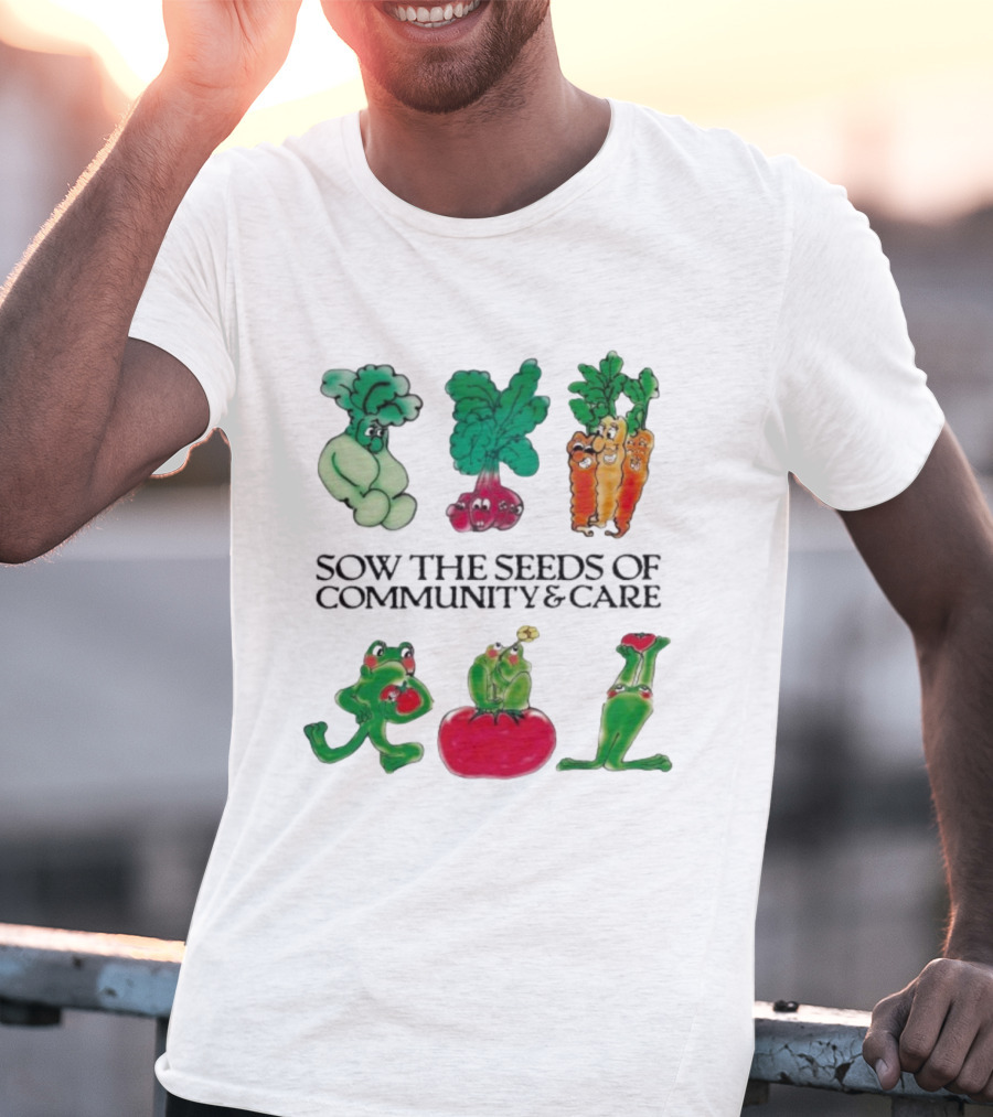 Sow The Seeds Of Community & Care With Playful Vegetable And Frog Characters T-Shirt