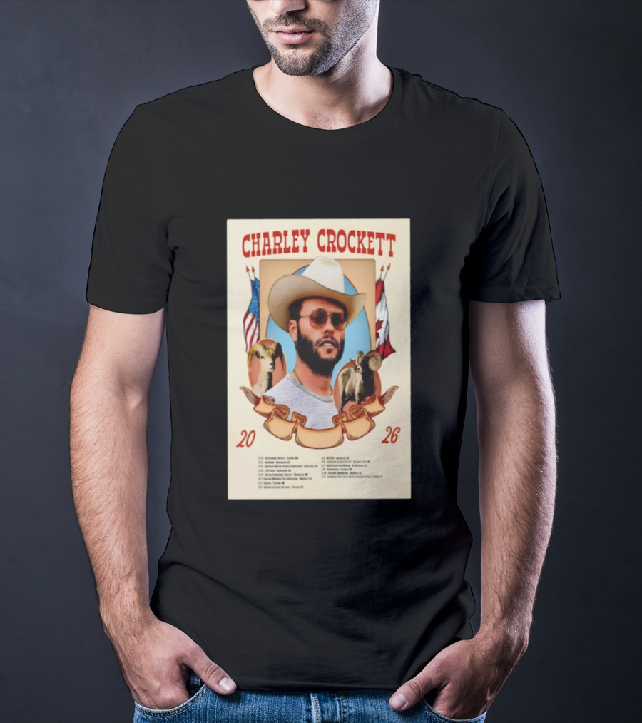Charley Crockett Tour 2026 American Canadian Flags Vintage Style T-Shirt