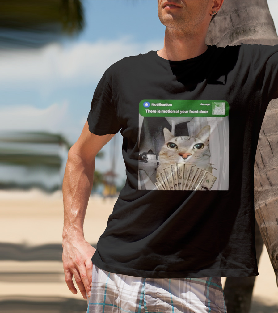 Notification Funny Cat Meme Motion At Your Front Door Money T-Shirt