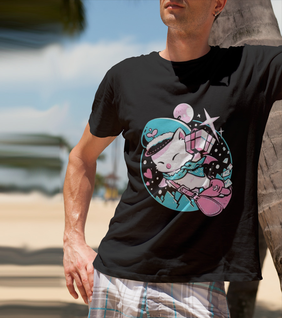 Delivery Moogle A Package For You Kawaii Pink And Teal Starry Sky T-Shirt