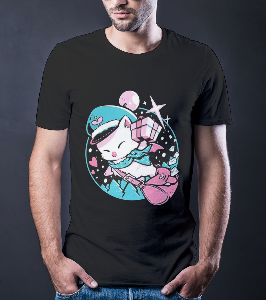 Delivery Moogle A Package For You Kawaii Pink And Teal Starry Sky T-Shirt