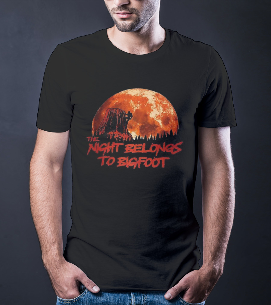 The Night Belongs To Bigfoot Red Moon Silhouette T-Shirt