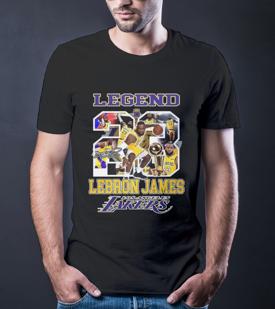 Legend Lebron James Lakers Los Angeles Number 23 Collage Signature T-Shirt