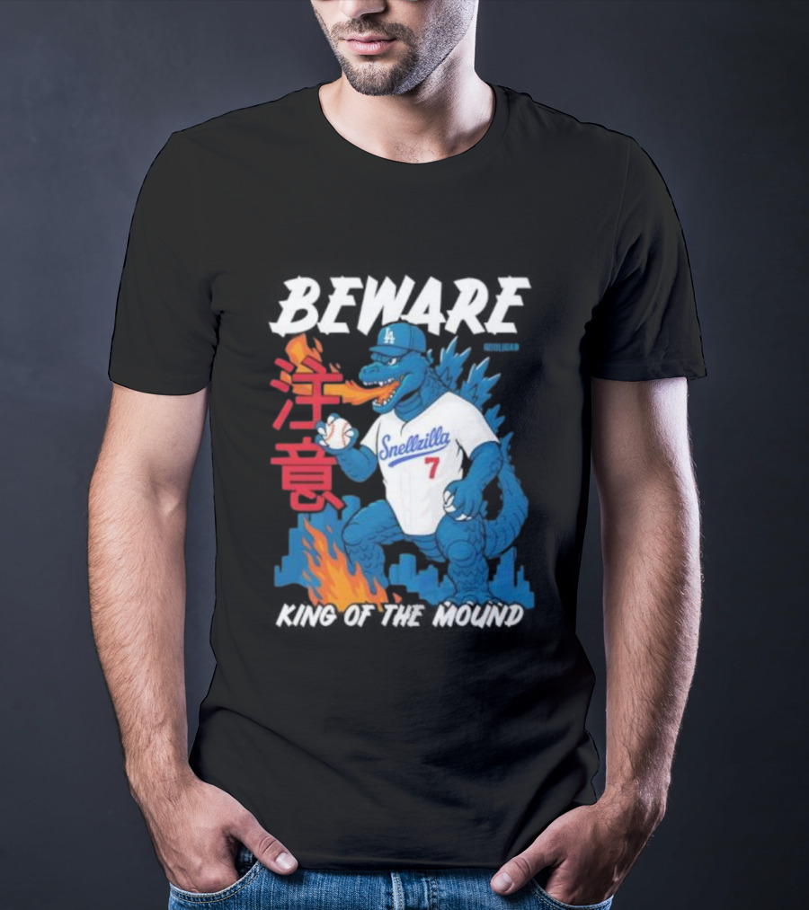 Los Angeles Snellzilla Baseball Monster King Of The Mound T-Shirt