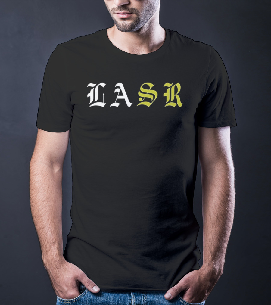 LASR Old English Style Letters Los Angeles Sports Report T-Shirt