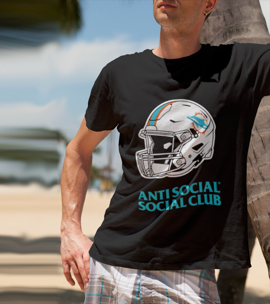 Miami Dolphins Anti Social Social Club Helmet Collaboration T-Shirt