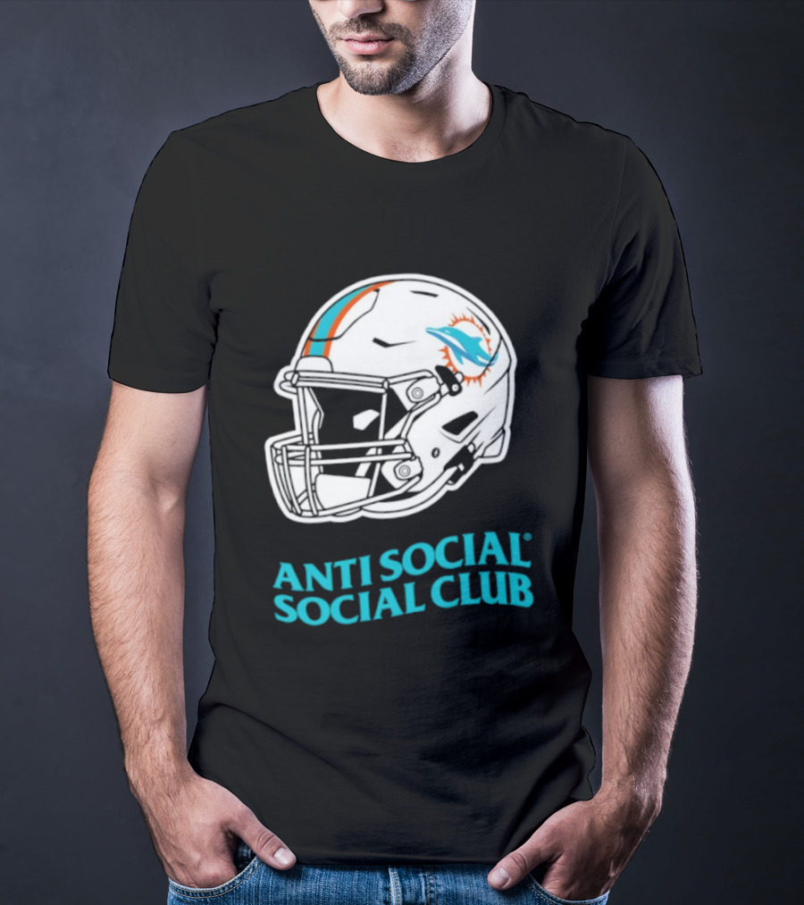 Miami Dolphins Anti Social Social Club Helmet Collaboration T-Shirt