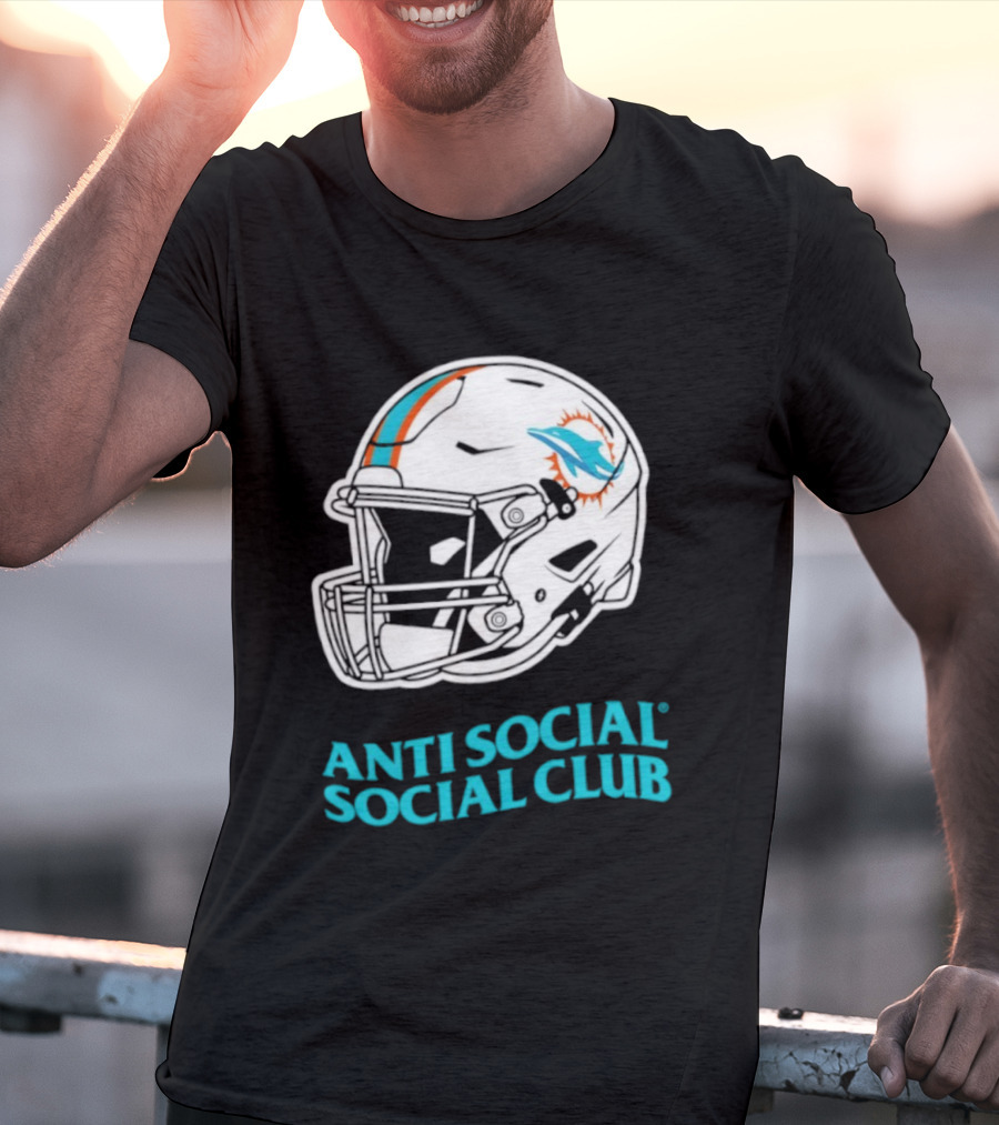 Miami Dolphins Anti Social Social Club Helmet Collaboration T-Shirt