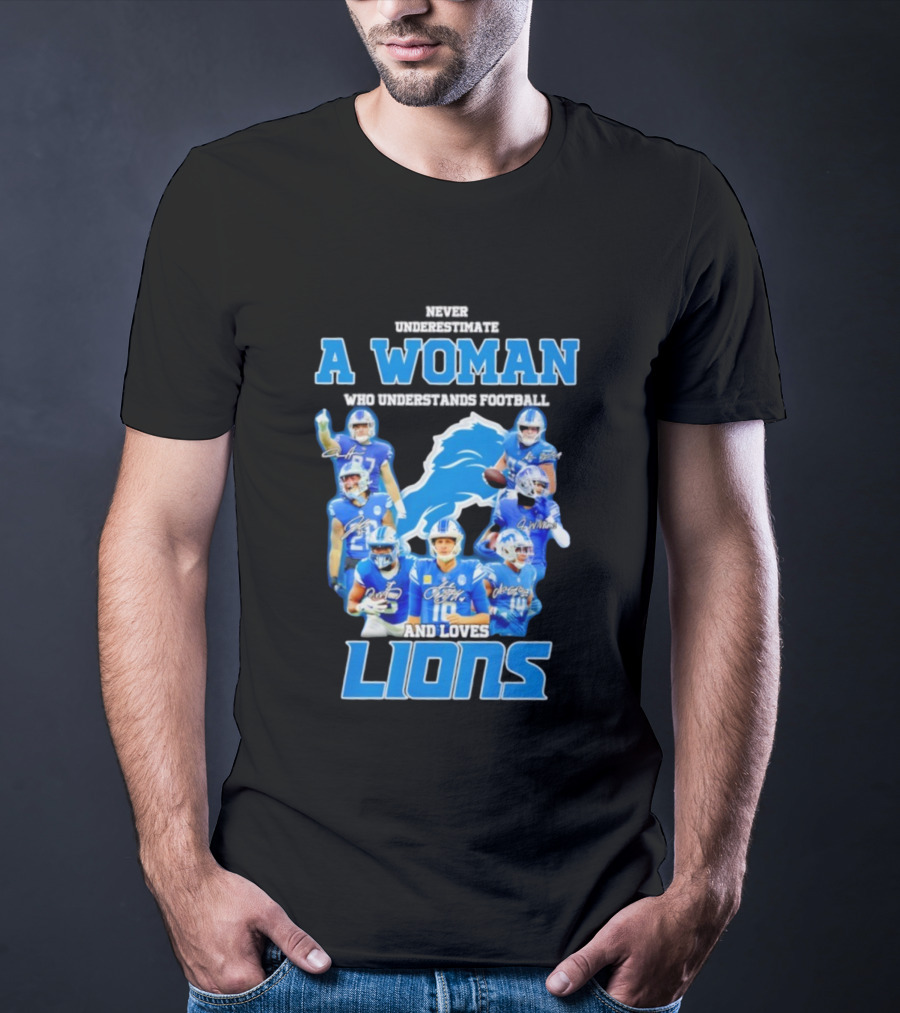 A Woman Who Understands Football And Loves Lions Players T-Shirt