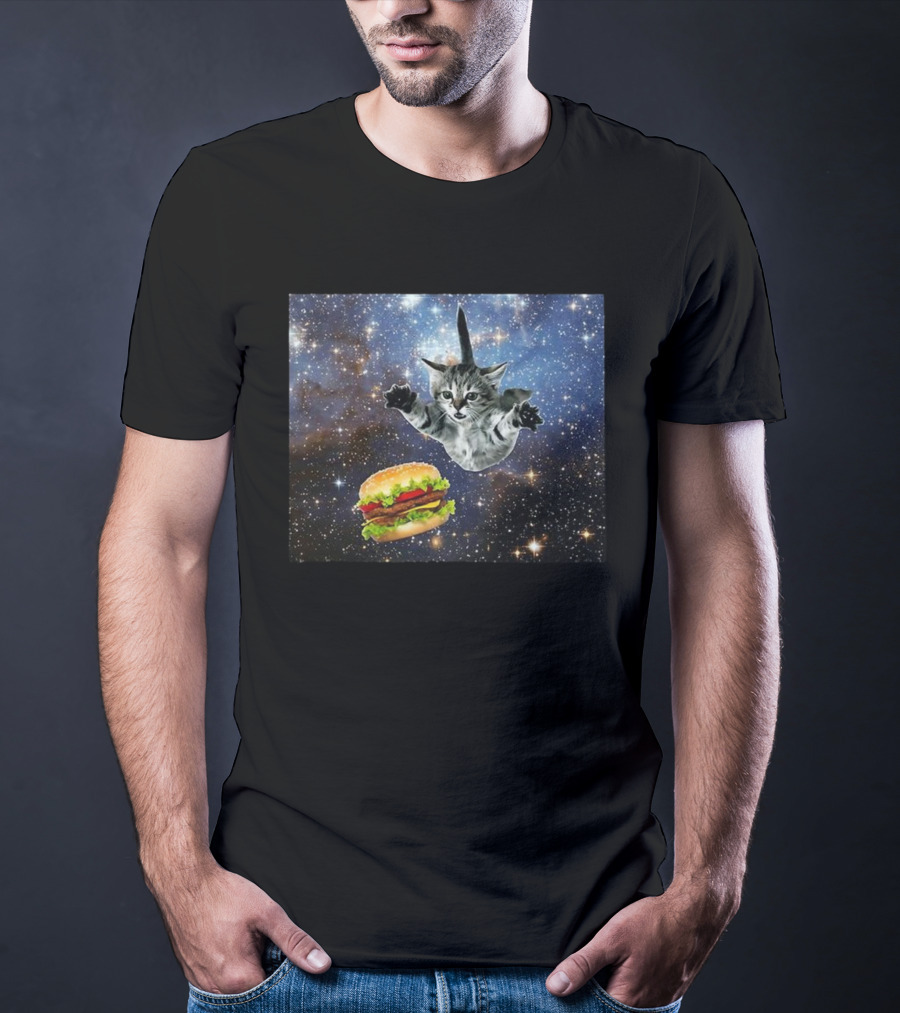 Silly Cats Hamburger Space Adventure With Stars And Galaxy T-Shirt