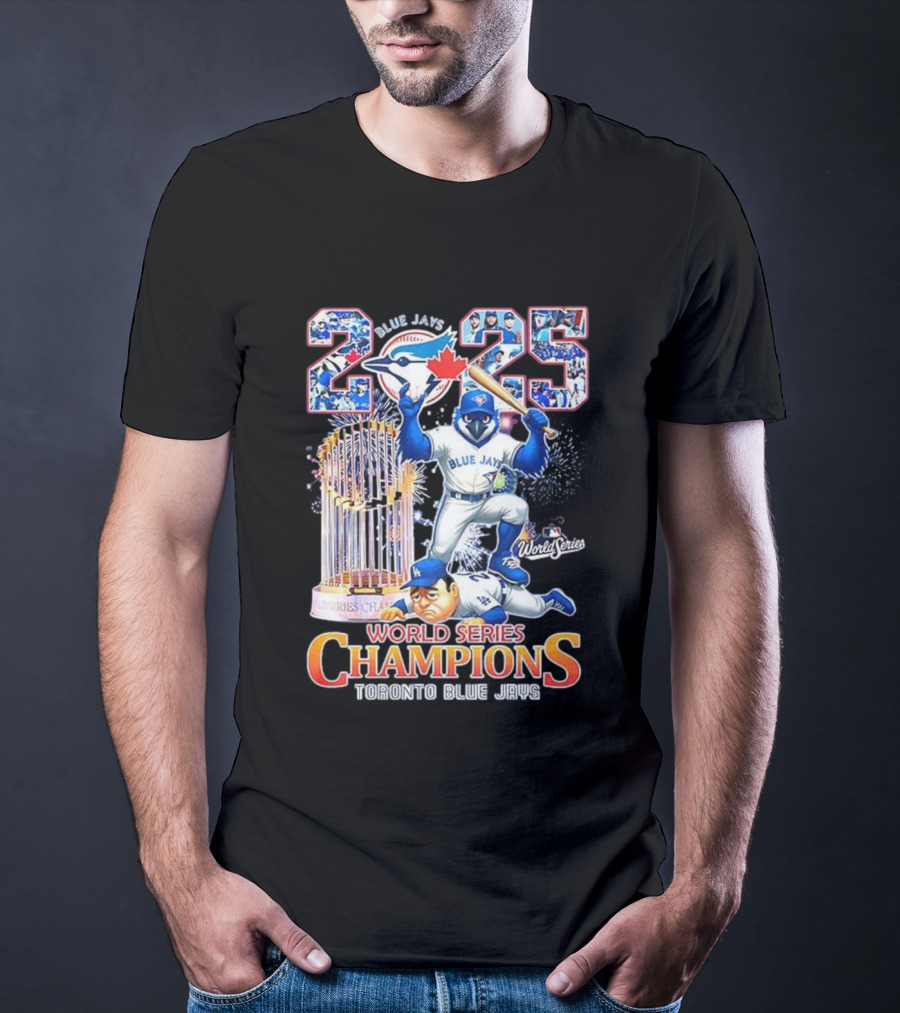 Toronto Blue Jays 2025 World Series Champions Trophy Firework Mascot Celebration T-Shirt