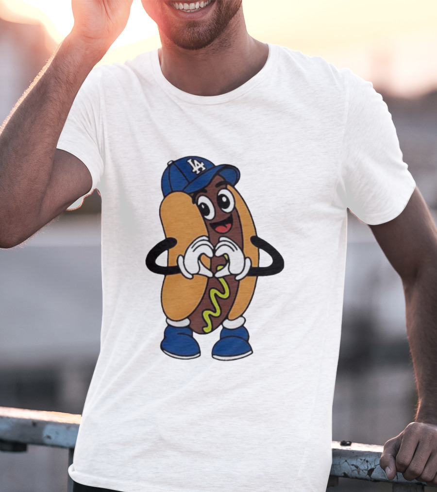 Dodger Dog LA Hat Hot Dog Los Angeles Dodgers Baseball Character T-Shirt
