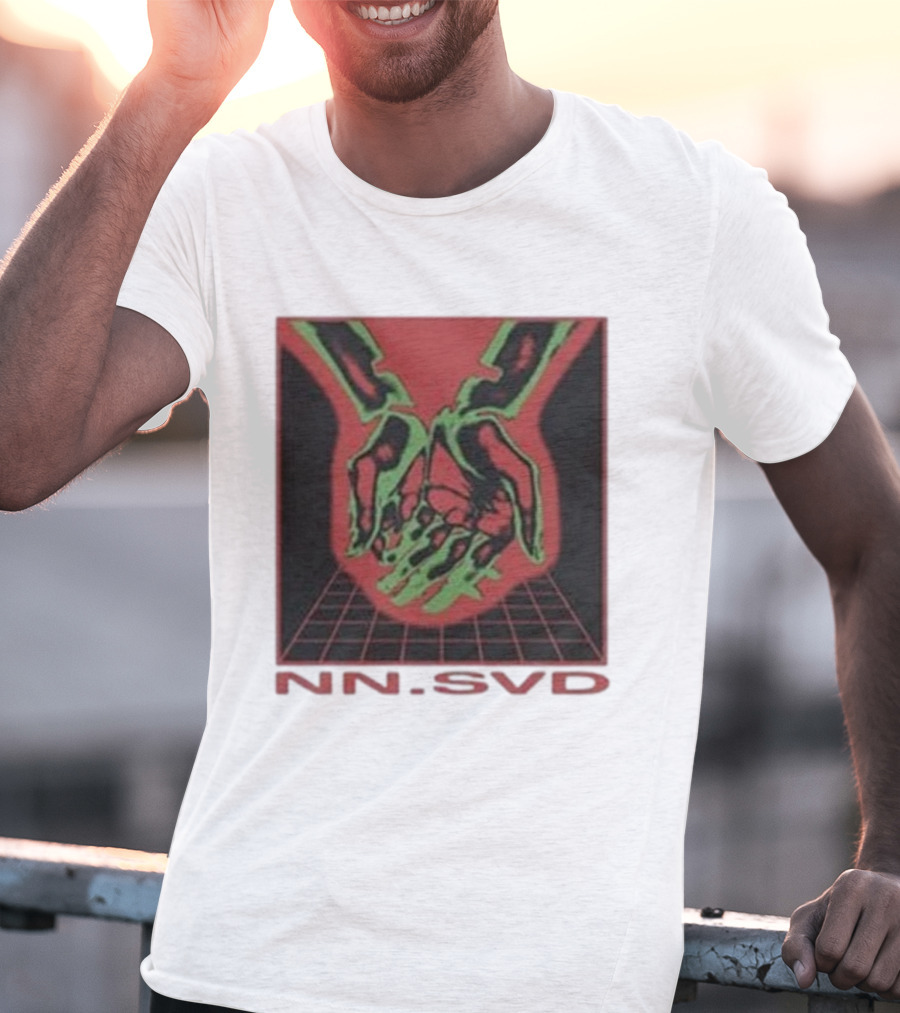 NN SVD Now Saved Hands Green Skeleton Art On Red Background T-Shirt