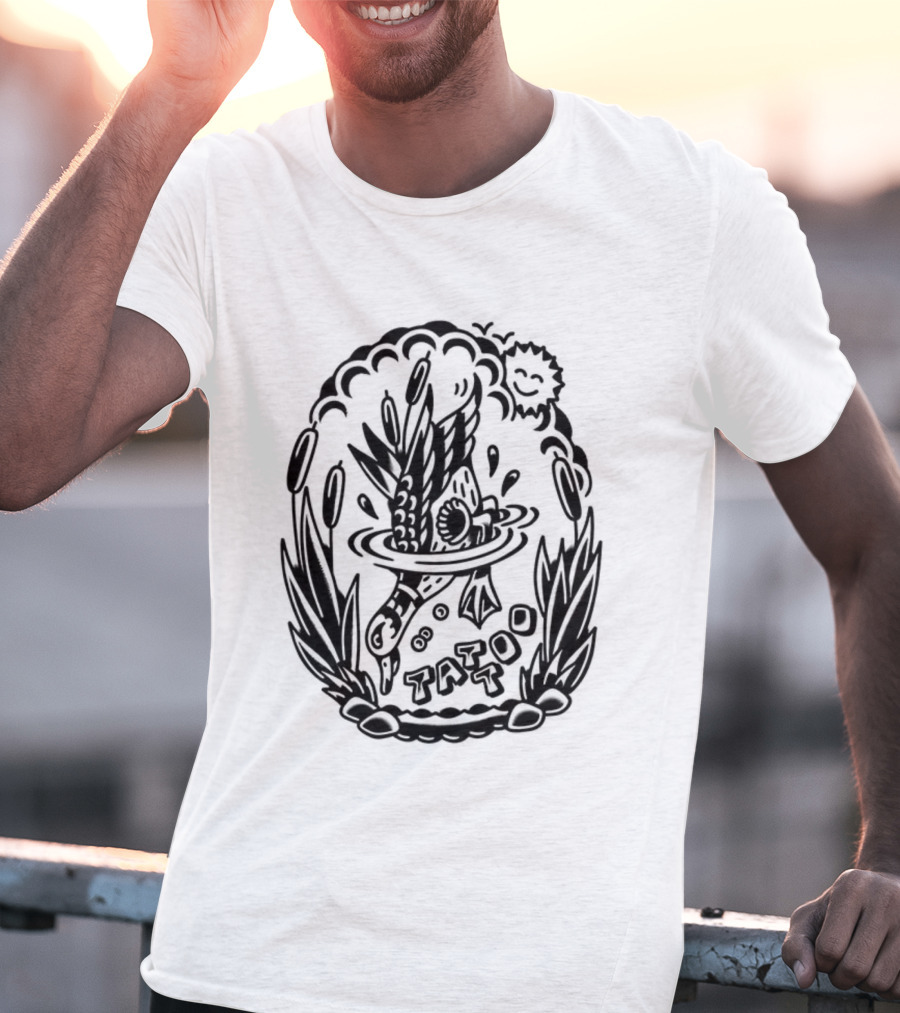 Tattoo Duck Splash Inked Bird Bowl Scene T-Shirt
