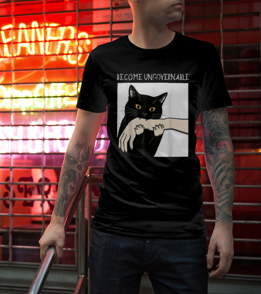 Become Ungovernable Black Cat Biting Hand T-Shirt