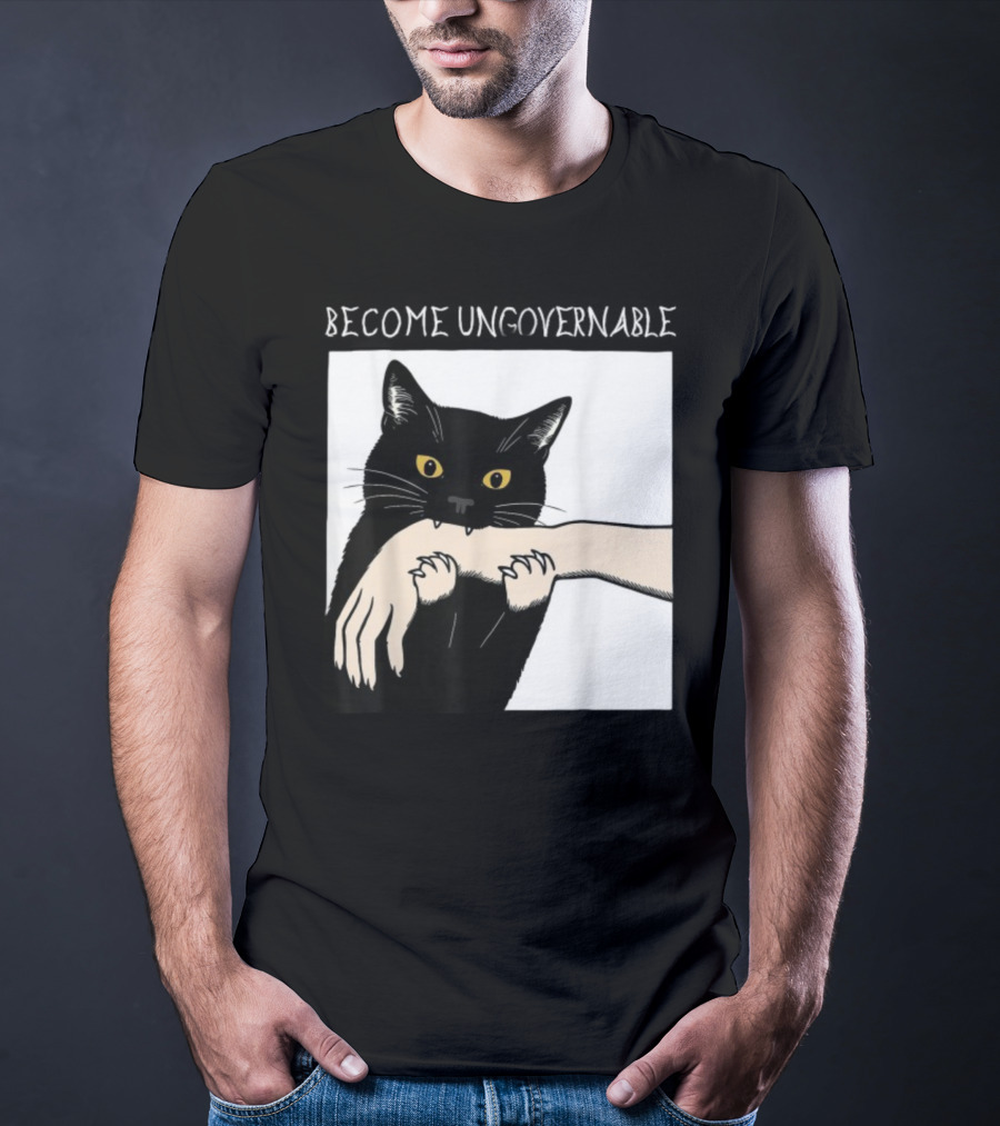 Become Ungovernable Black Cat Biting Hand T-Shirt