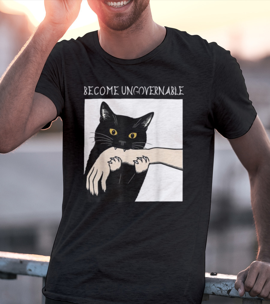 Become Ungovernable Black Cat Biting Hand T-Shirt