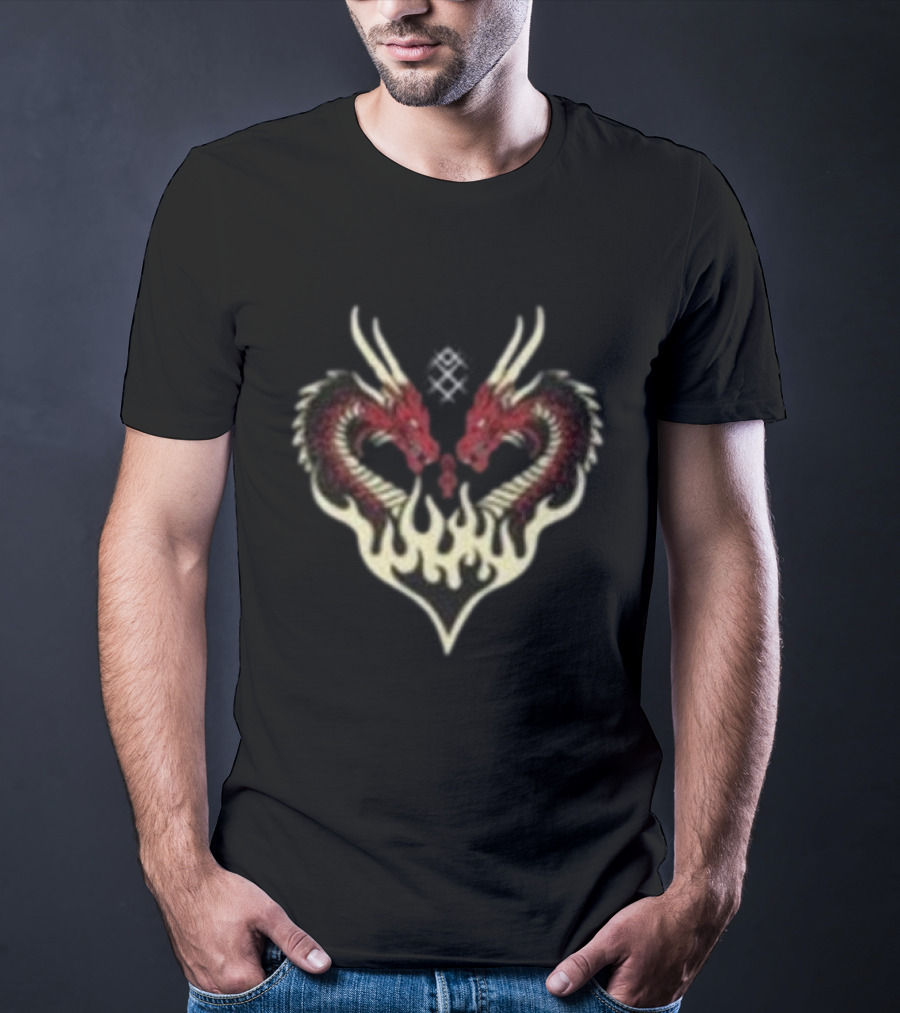Kruzadar Dragon Heart Dual Red Dragons Flame Embrace T-Shirt