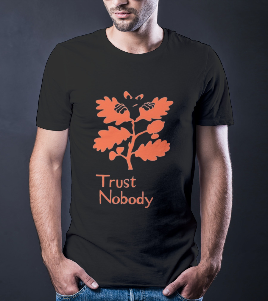 Trust Nobody Hidden Face Orange Leaf Design T-Shirt