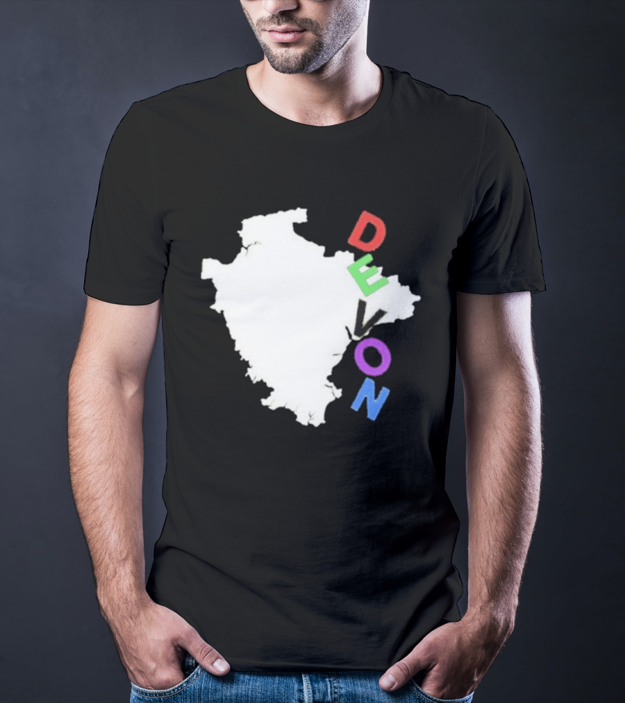 We Are Devon Island Map Outline With Colorful Vertical Text T-Shirt
