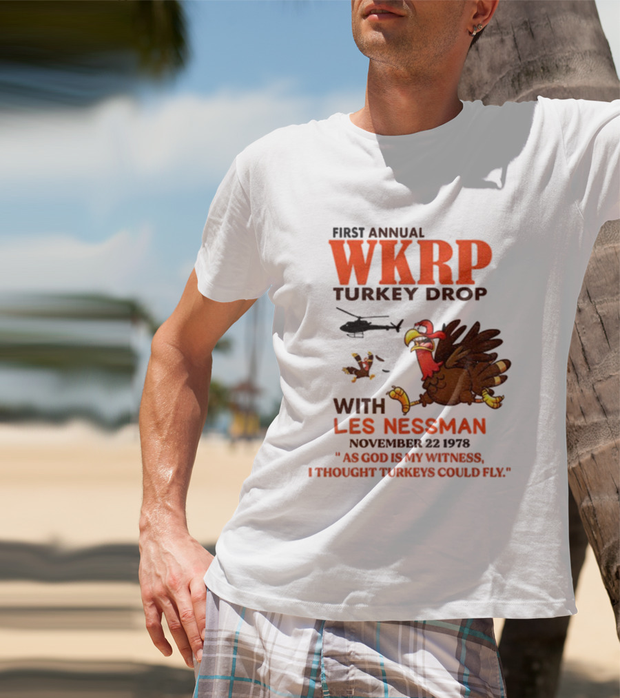 Vintage WKRP Turkey Drop First Annual With Les Nessman As God Is My Witness November T-Shirt