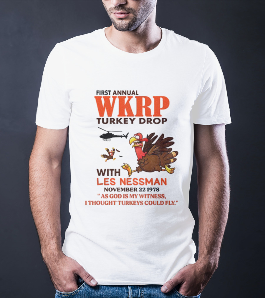 Vintage WKRP Turkey Drop First Annual With Les Nessman As God Is My Witness November T-Shirt
