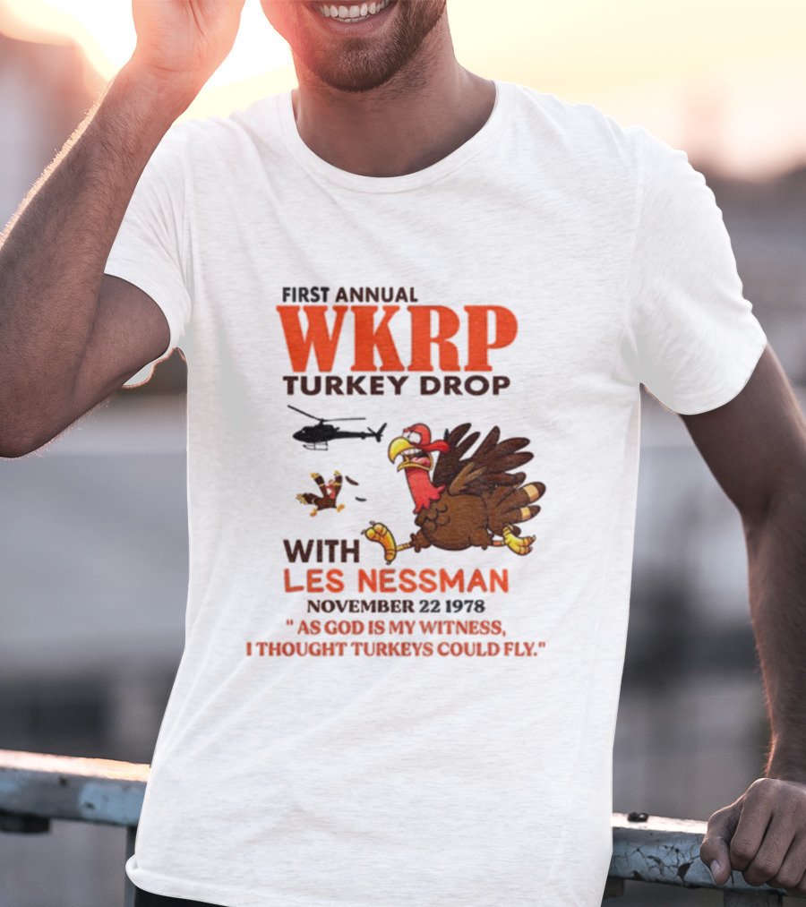 Vintage WKRP Turkey Drop First Annual With Les Nessman As God Is My Witness November T-Shirt
