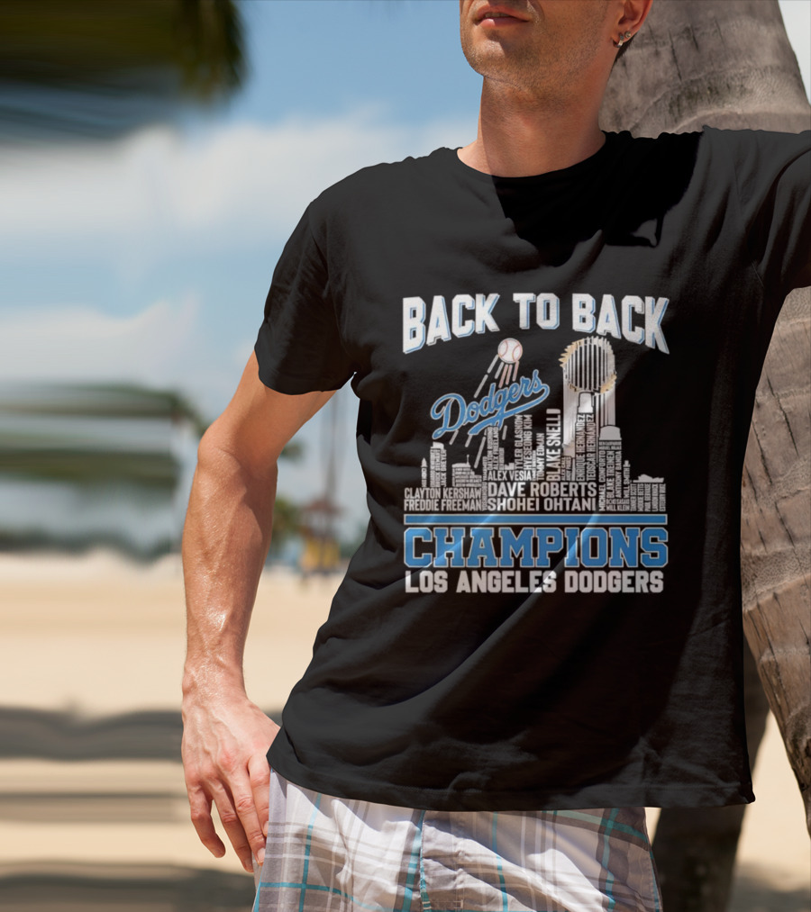 Back To Back Champions Dodgers Trophy Los Angeles Skyline T-Shirt