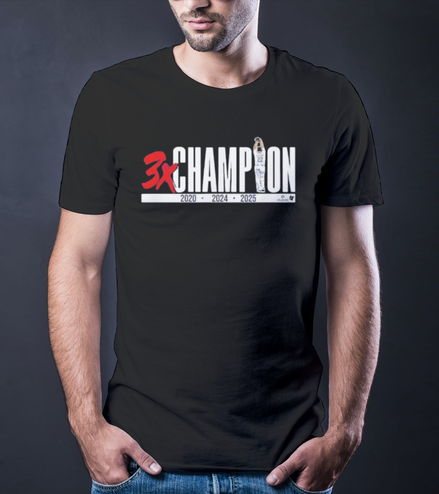 3x Champion 2020 2024 2025 Los Angeles Clayton Kershaw 22 T-Shirt