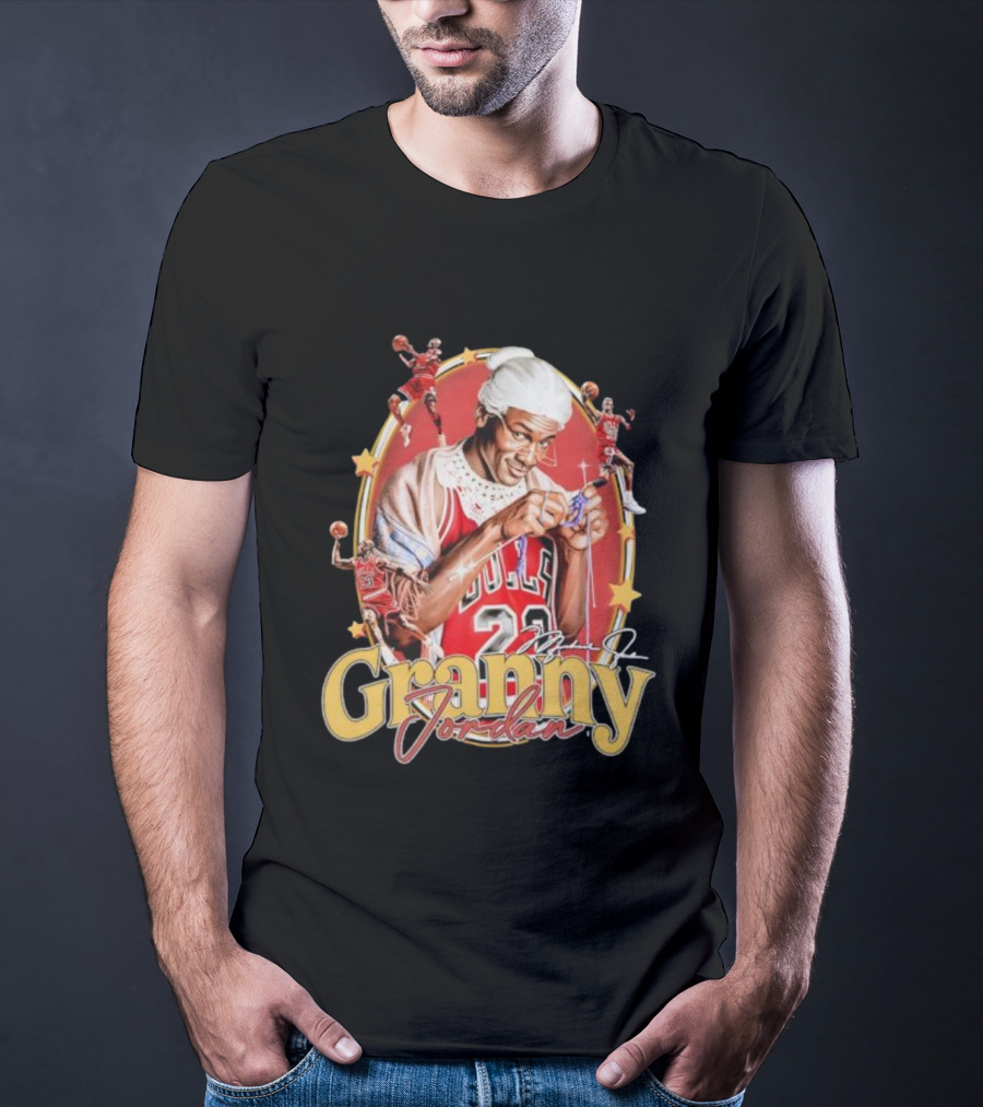 Granny Jordan Bulls 23 Basketball Stars Signature T-Shirt