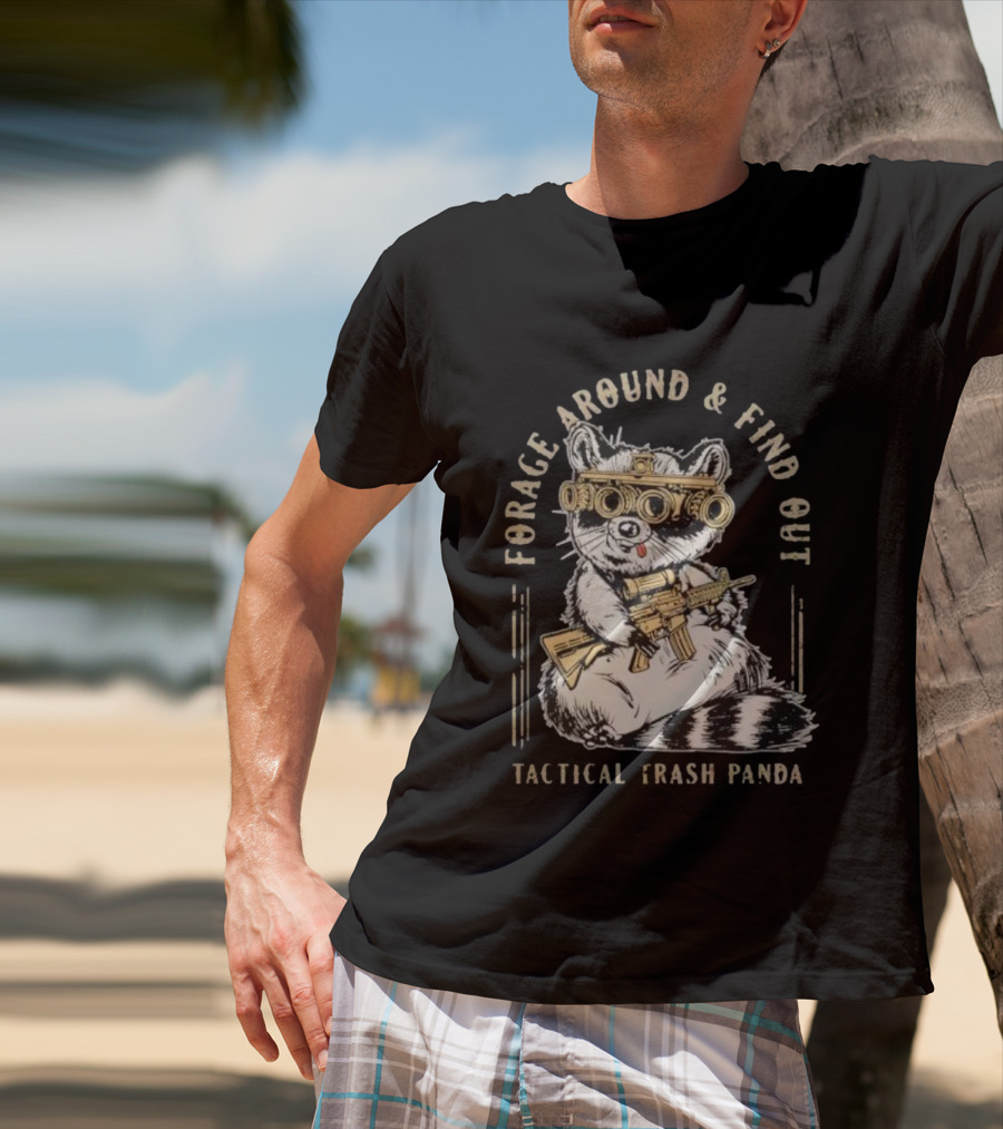 Forage Around And Find Out Tactical Trash Panda Raccoon Night Vision Rifle T-Shirt