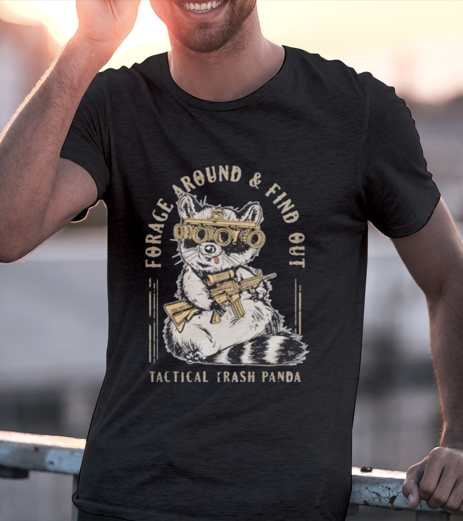 Forage Around And Find Out Tactical Trash Panda Raccoon Night Vision Rifle T-Shirt