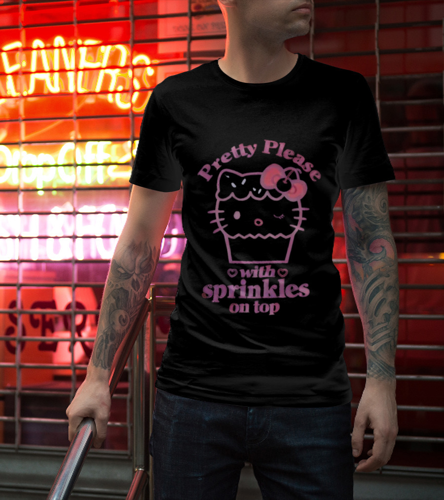 Hello Kitty Pretty Please With Sprinkles On Top Cupcake Bow T-Shirt
