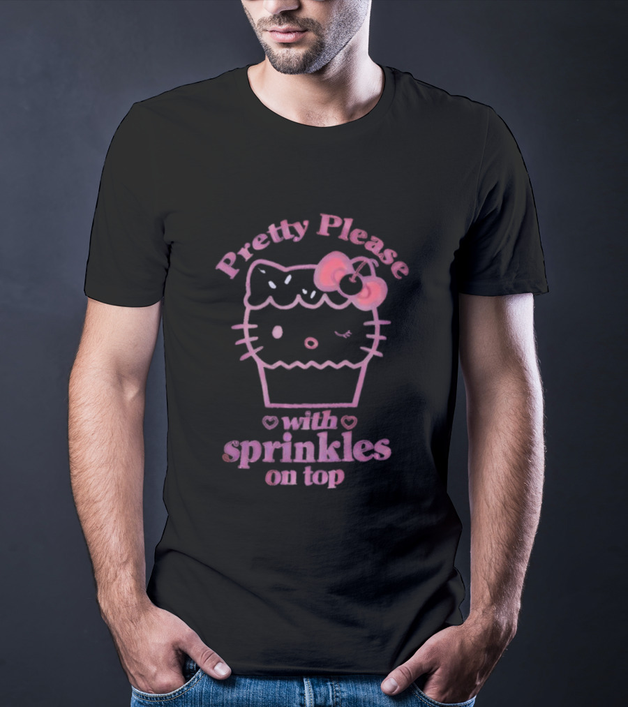 Hello Kitty Pretty Please With Sprinkles On Top Cupcake Bow T-Shirt