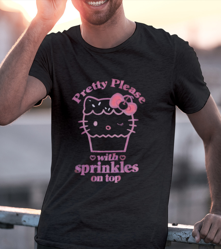 Hello Kitty Pretty Please With Sprinkles On Top Cupcake Bow T-Shirt